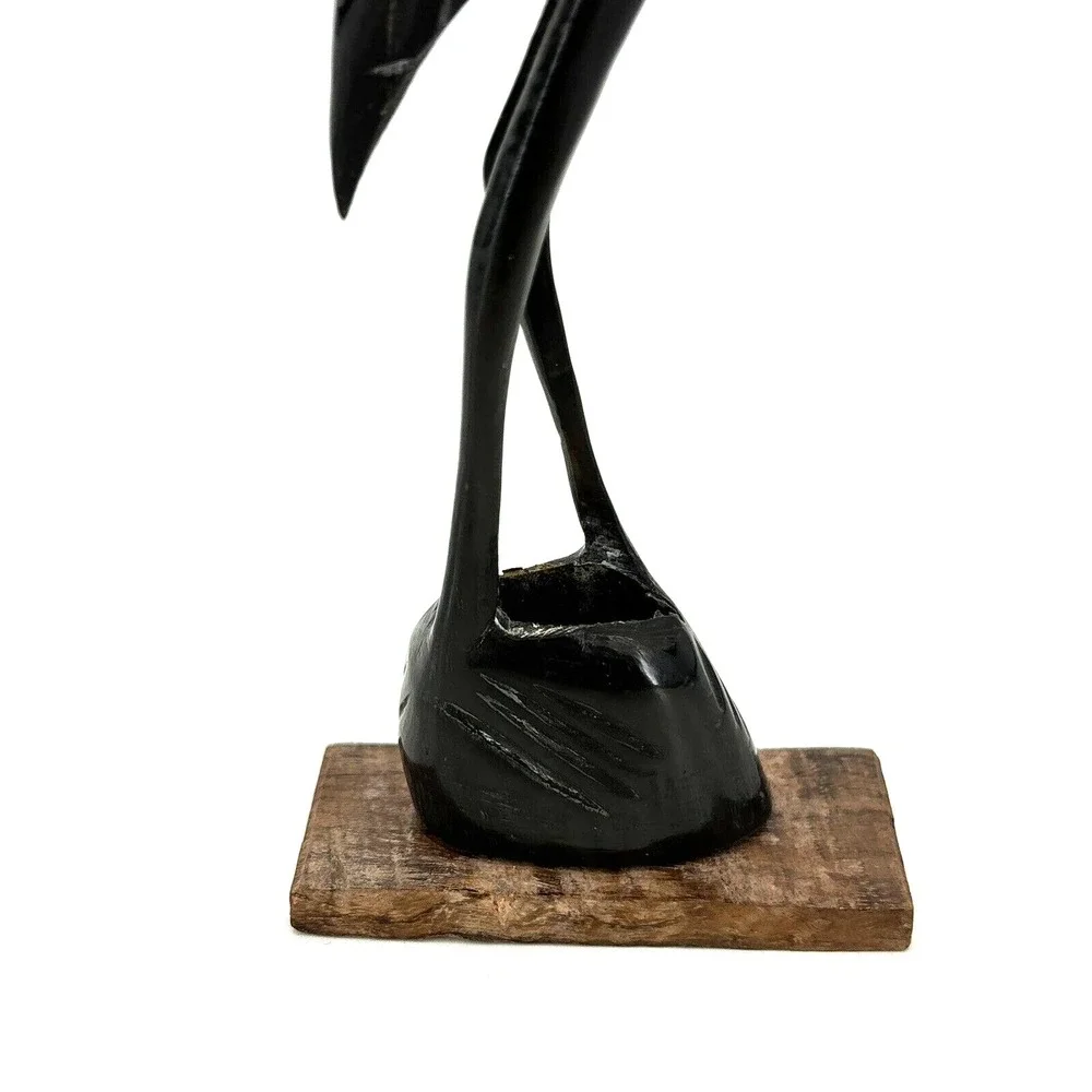 60s Bird‎ Stork Egret Heron Crane Carved Horn Figurine Sculpture Vtg MCM 11